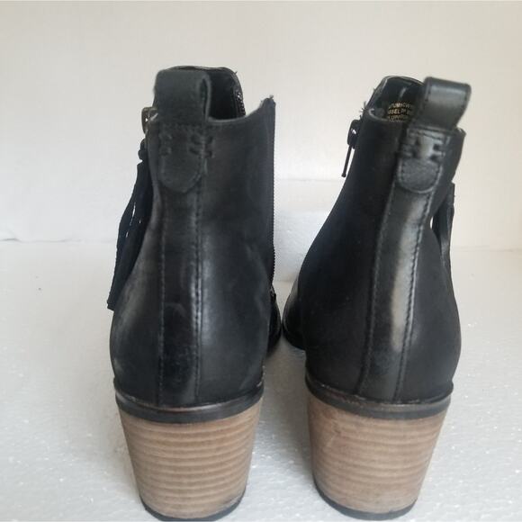 Crevo Boots Womens 10 black Autumn Tassel Leather Ankle Side Zip Block Heel - Picture 10 of 14